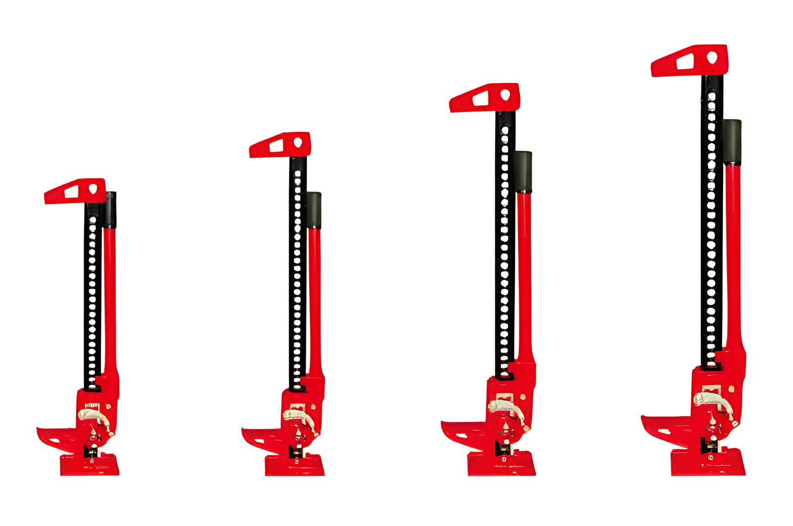 JackMaker T410 series farm jacks (high-lift jacks) in 20, 33, 48 and 60 inch lengths, red
